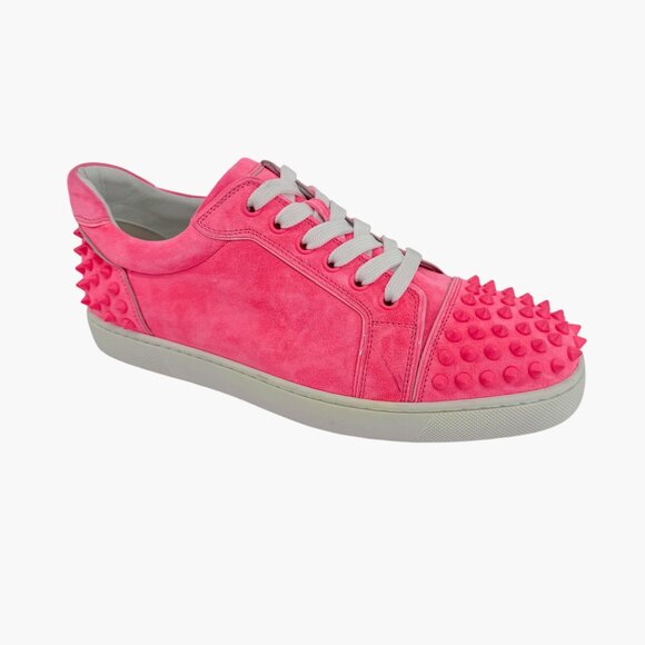 Christian Louboutin Vieira 2 Spike Sneakers Size 40 US 10 Pink Suede Low Top 79 - Picture 9 of 15